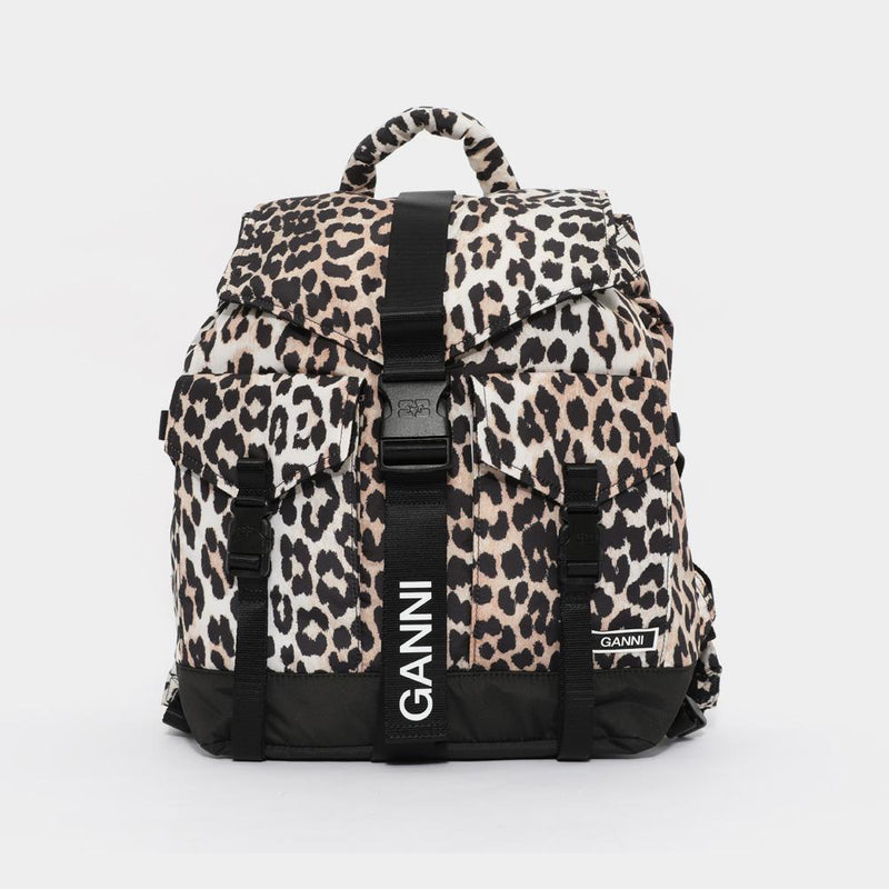 GANNI Leopard Logo Strap Women's Backpack