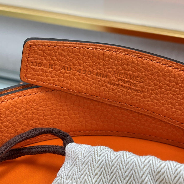 HERMES Reversible Belt Black/Orange Matte Gold Buckle 32mm