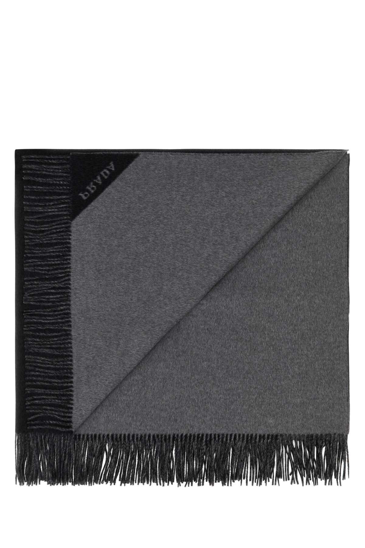 PRADA Wool Blend Fringe Scarf Gray