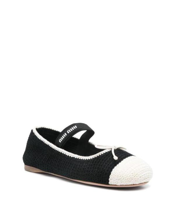 Miu Miu Crochet Knit Ballerina Flats Ivory