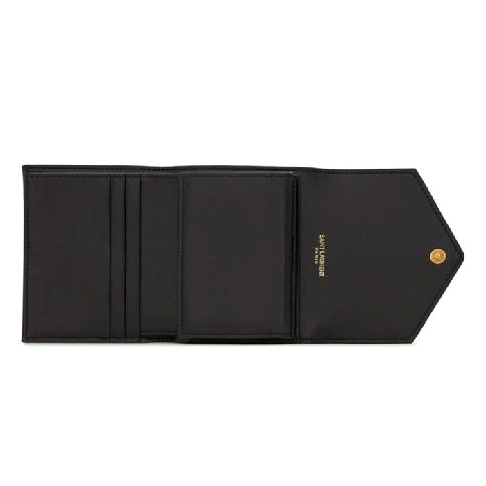 Saint Laurent Cassandra Monogram Gold Matelassé Leather Bifold Wallet Black