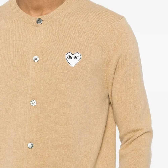 Comme des Garcons Beige White Heart Unisex Knit Cardigan
