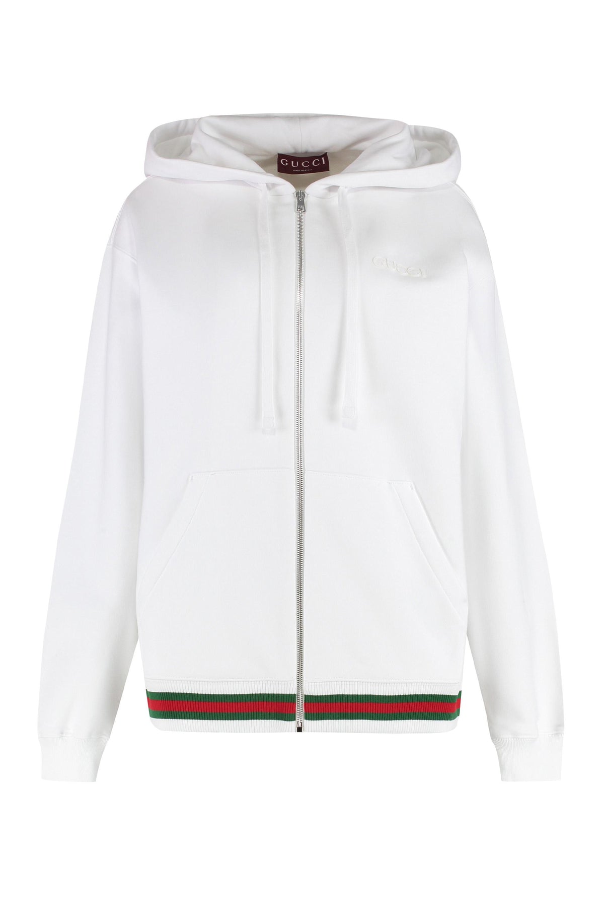 GUCCI White Cotton Logo Print Hoodie