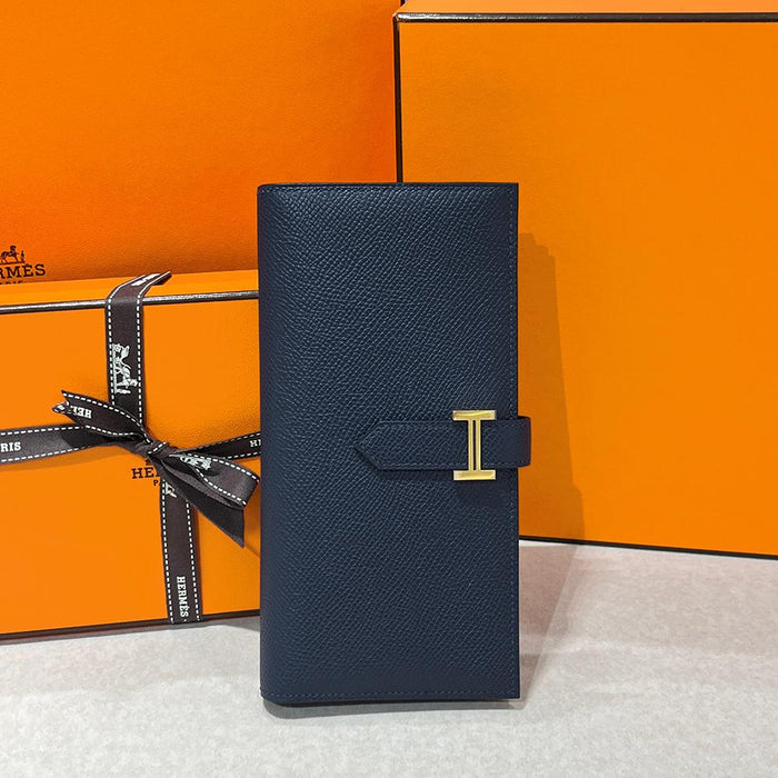 HERMES Navy Epsom Béarn Long Wallet Gold Hardware Unisex