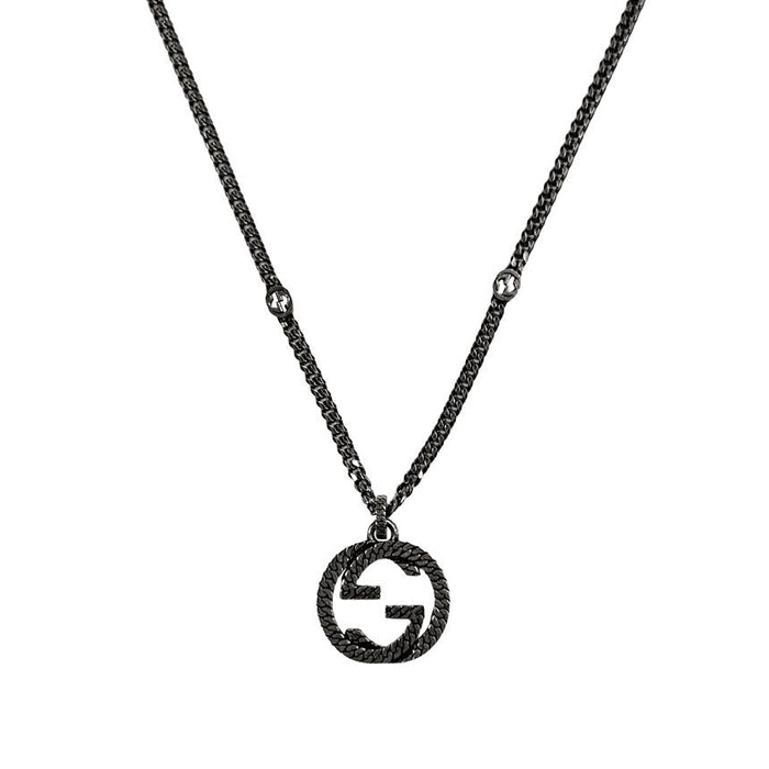 GUCCI Interlocking G Silver Pendant Necklace 678651 J8400 0728
