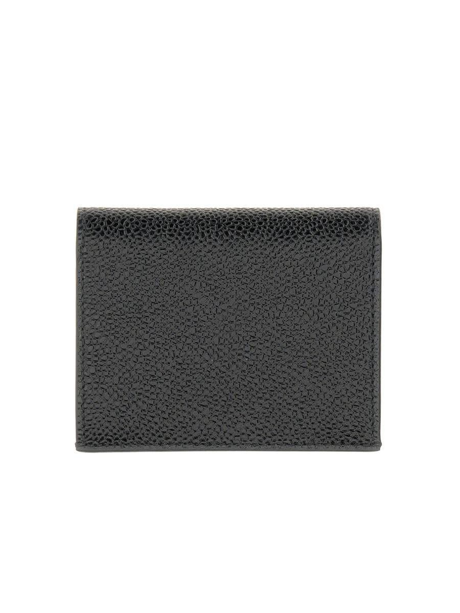 THOM BROWNE Black Pebbled Leather Bifold Wallet