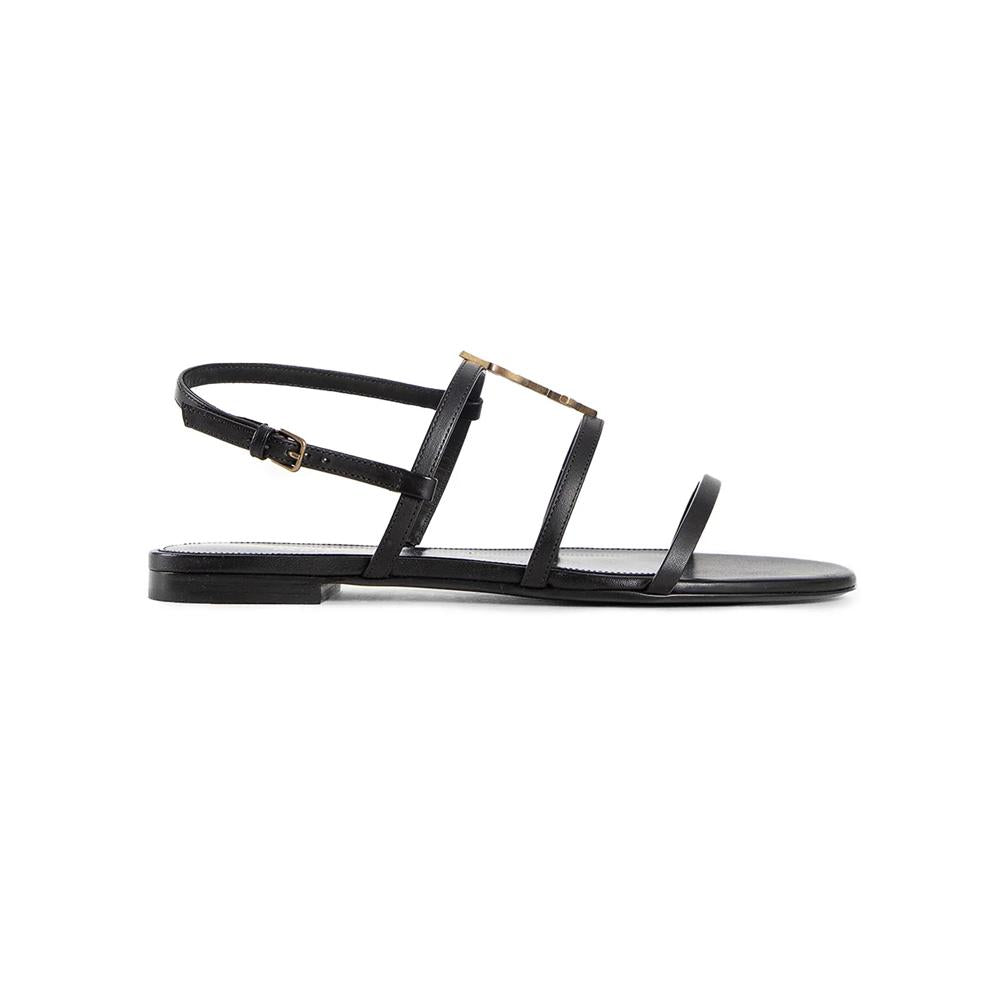 Saint Laurent New Cassandra Flat Sandals Black Sandals