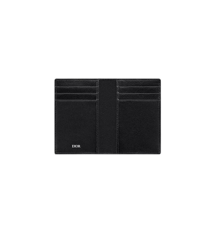 DIOR CD Icon Vertical Card Holder Grained Calfskin Black Card Wallet