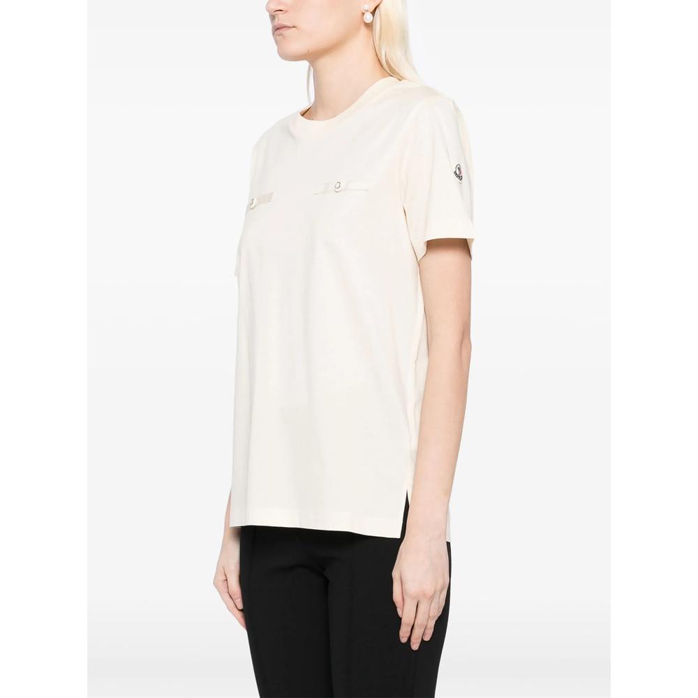 Moncler Logo Patch Short Sleeve T-Shirt for Women White Cotton