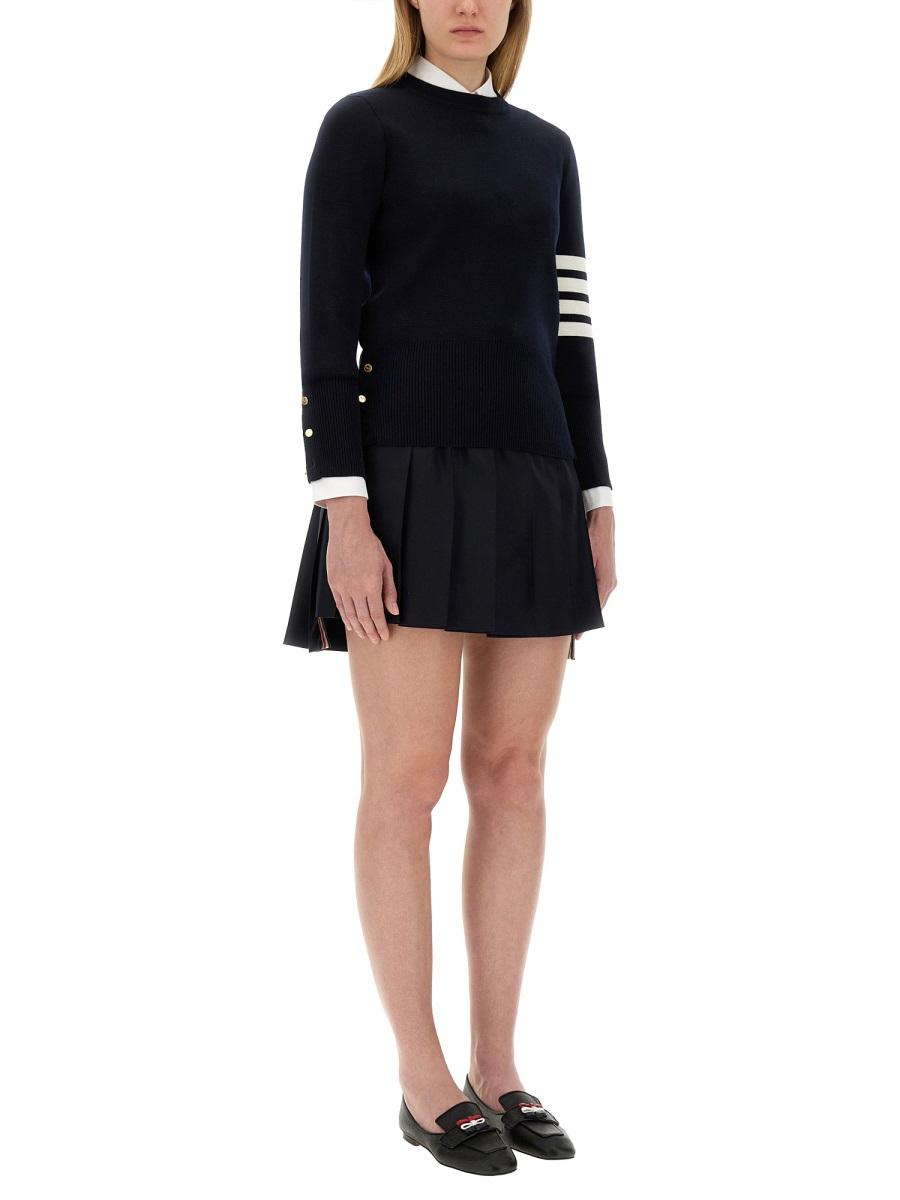 THOM BROWNE Navy Wool Round Neck Knit Sweater for Women