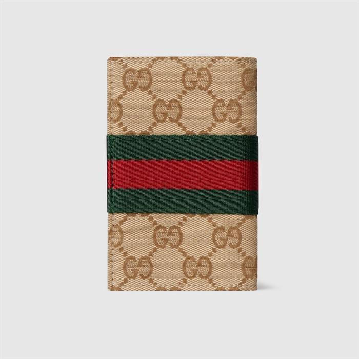 GUCCI Web Detail GG Canvas Card Case Wallet, Beige/Ebony