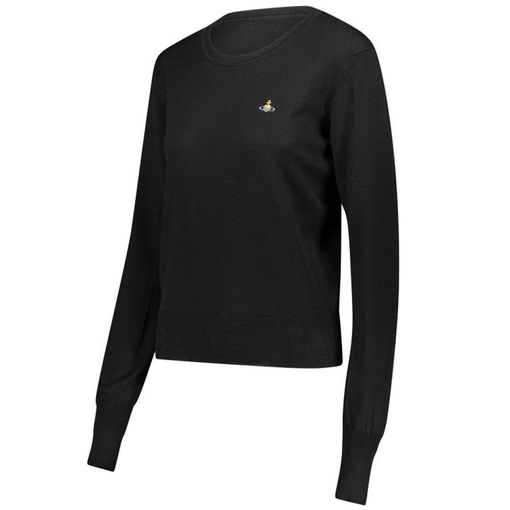 Vivienne Westwood Via Logo Embroidery Black Round Neck Knit Sweater