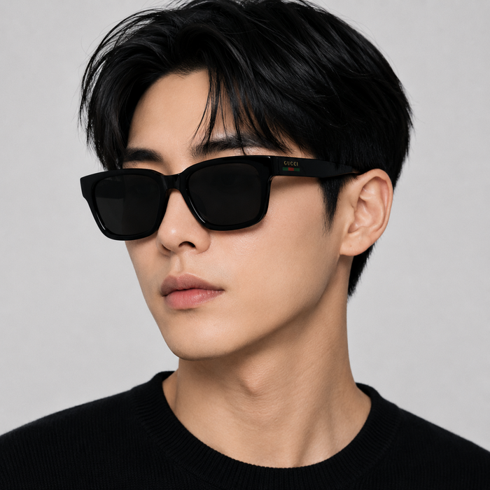 GUCCI Unisex Black Acetate Square Sunglasses Asian Fit