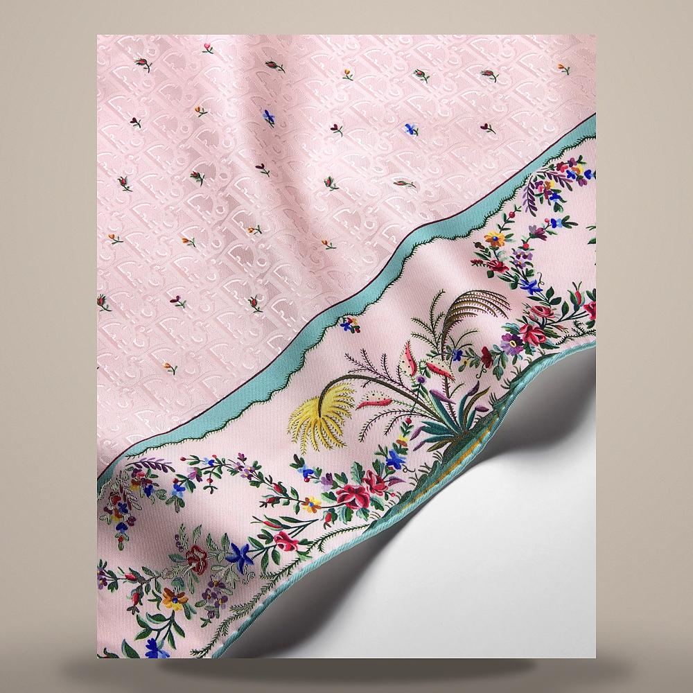 DIOR Amour Revolution Flower Pink Multi Silk Twill 90 Square Scarf