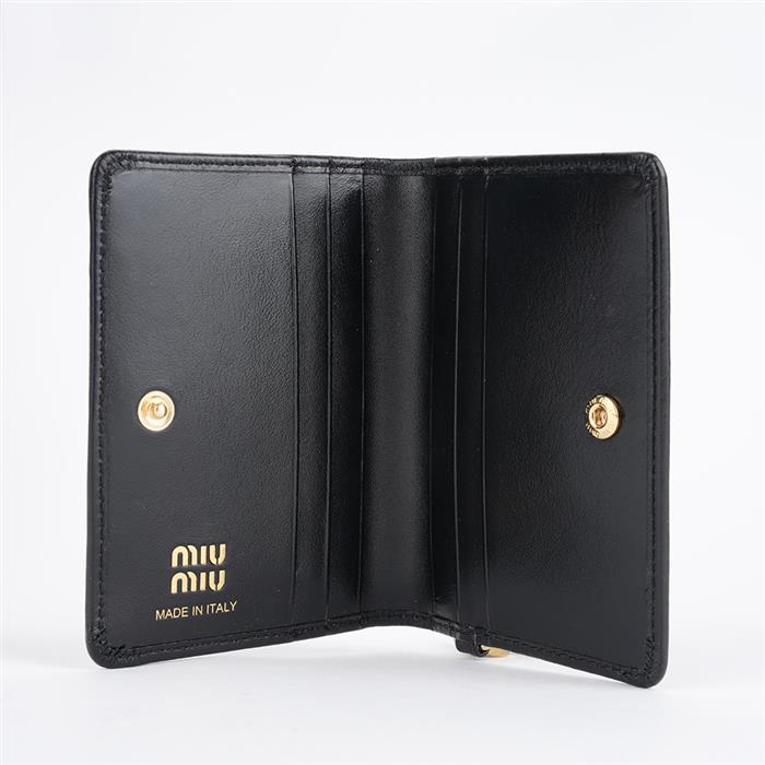 Miu Miu Metal Pendant Leather Card Holder Black