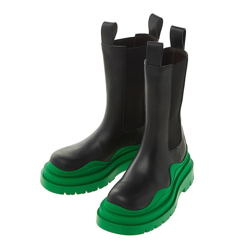 Bottega Veneta Black Leather Tire Ankle Boots