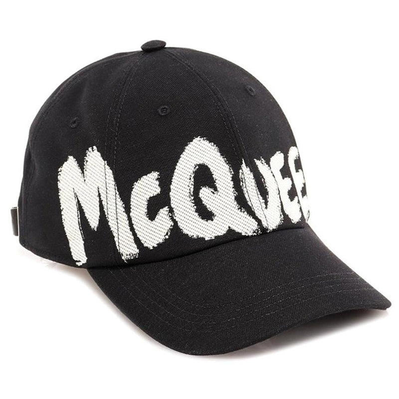 Alexander Mcqueen Graffiti Logo Black Cotton Baseball Cap