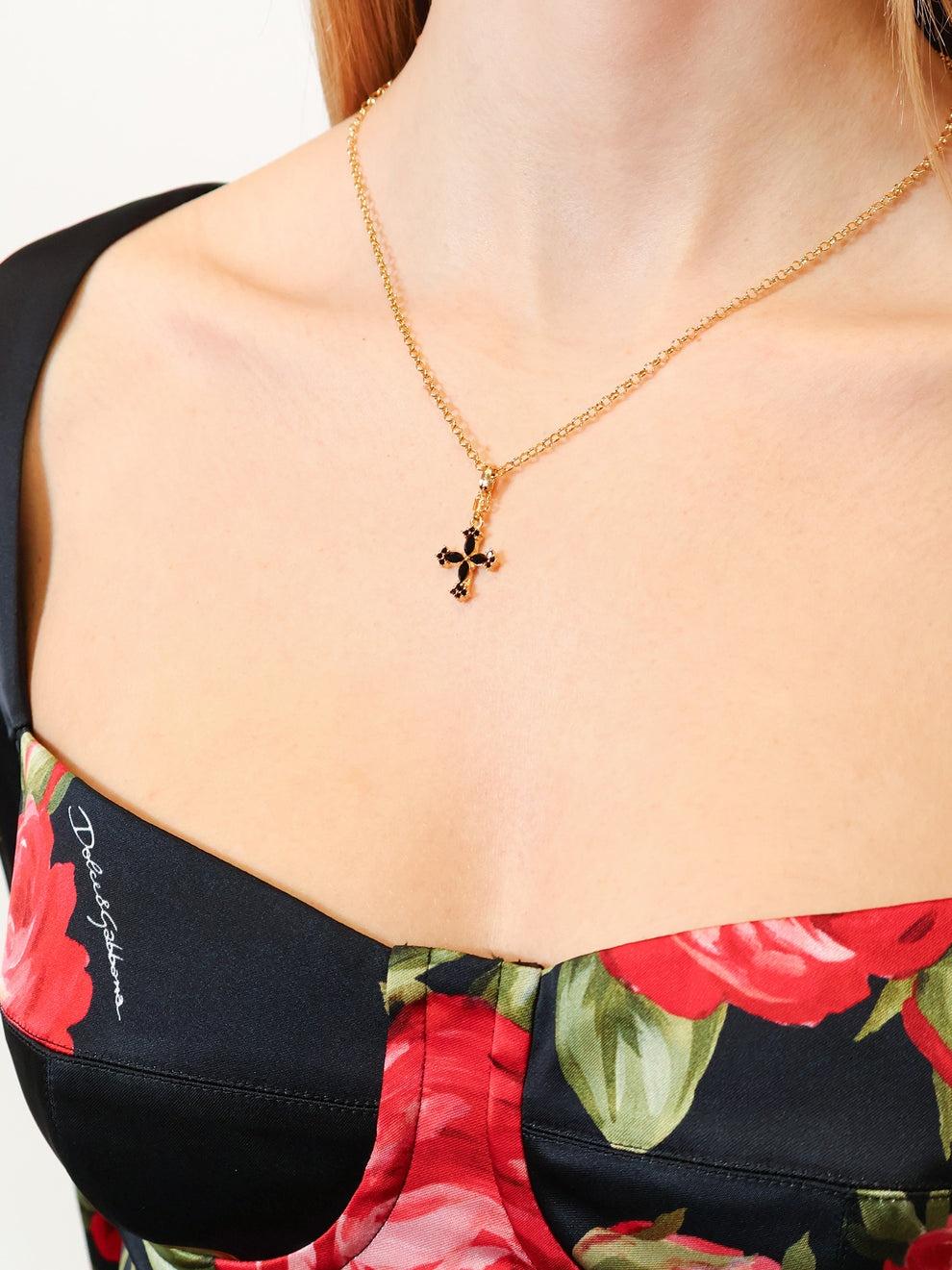 Dolce&Gabbana Women’s Black Cross Pendant Chain Necklace