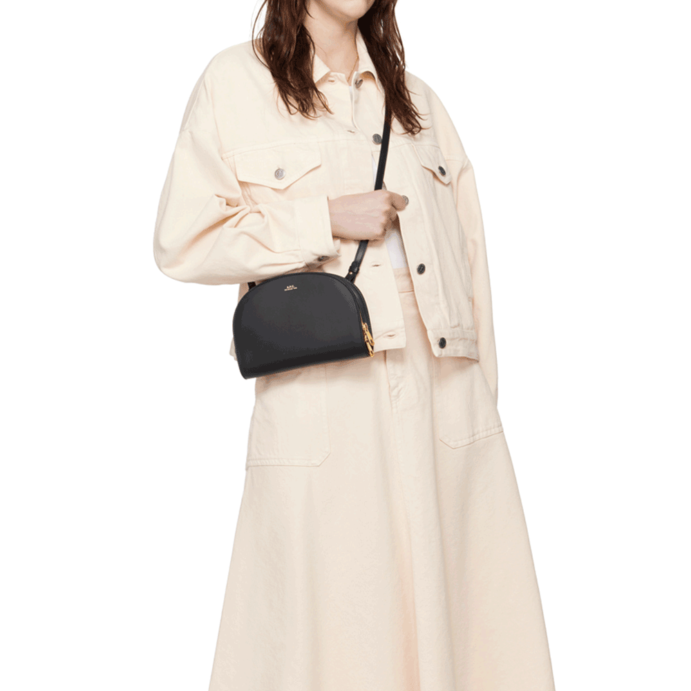 A.P.C. Demi Lune Crossbody Shoulder Bag Black Leather