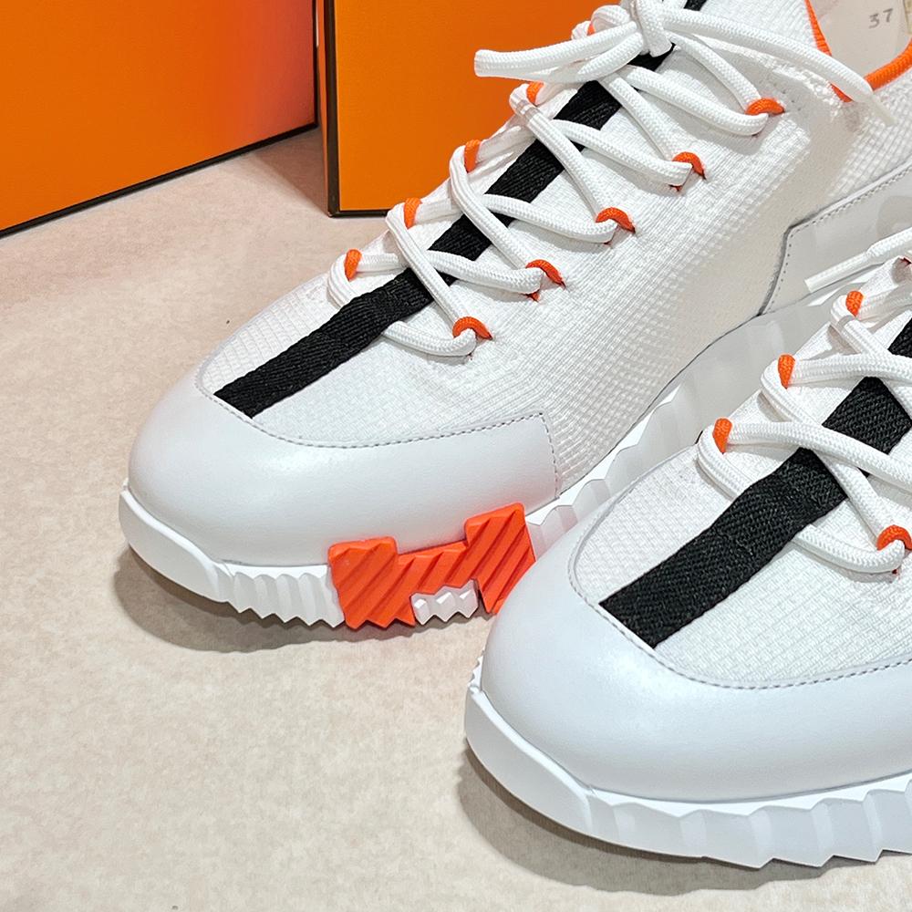 HERMES Lift Slip-On Sneakers Knit Calfskin White H Orange Sky