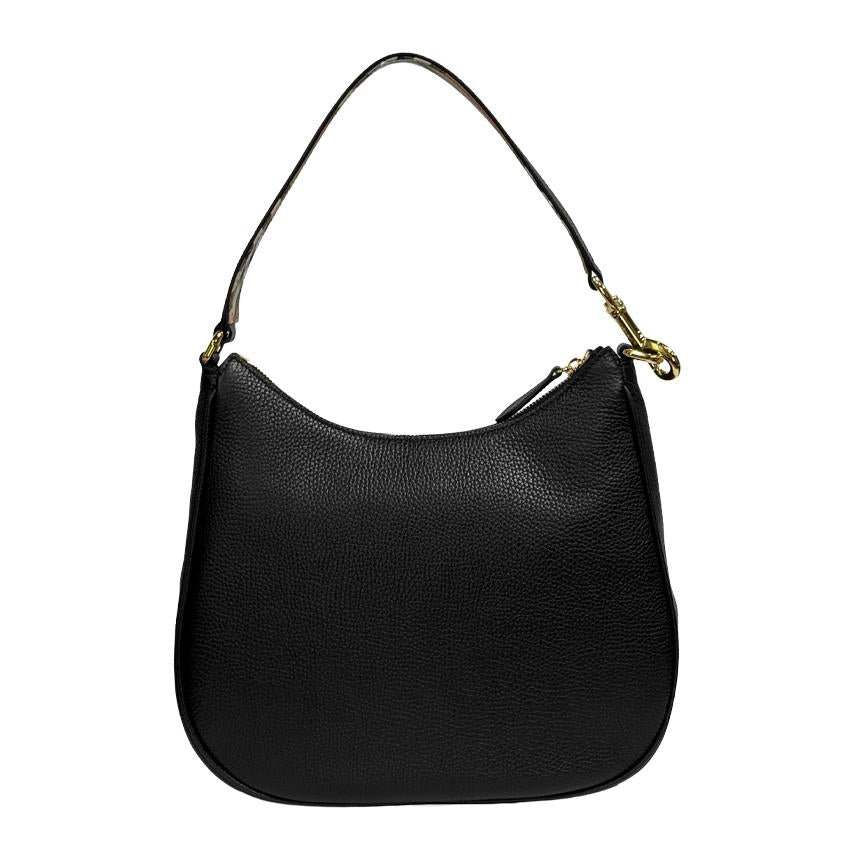 BURBERRY Grain Leather Hobo Shoulder Bag Black 81046821