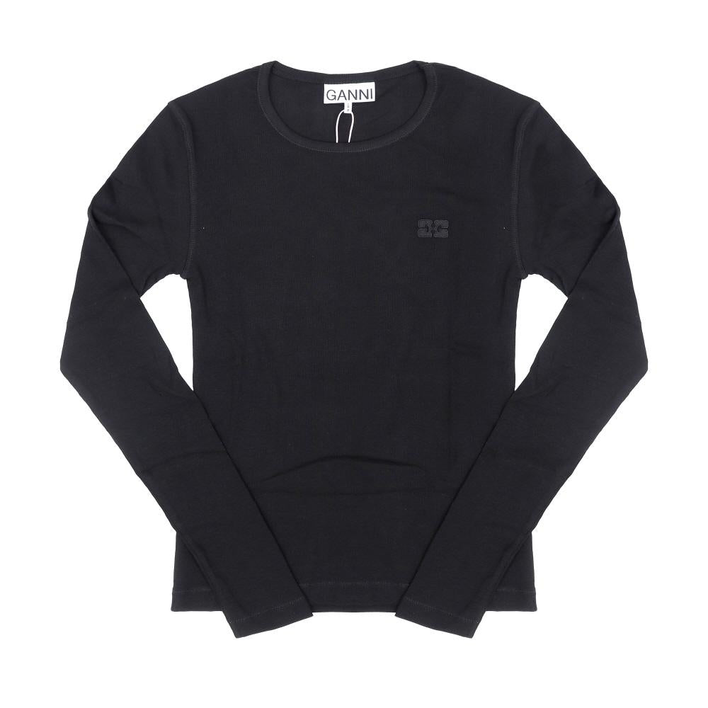 GANNI Soft Cotton Ribbed Long Sleeve T-Shirt T4313 004
