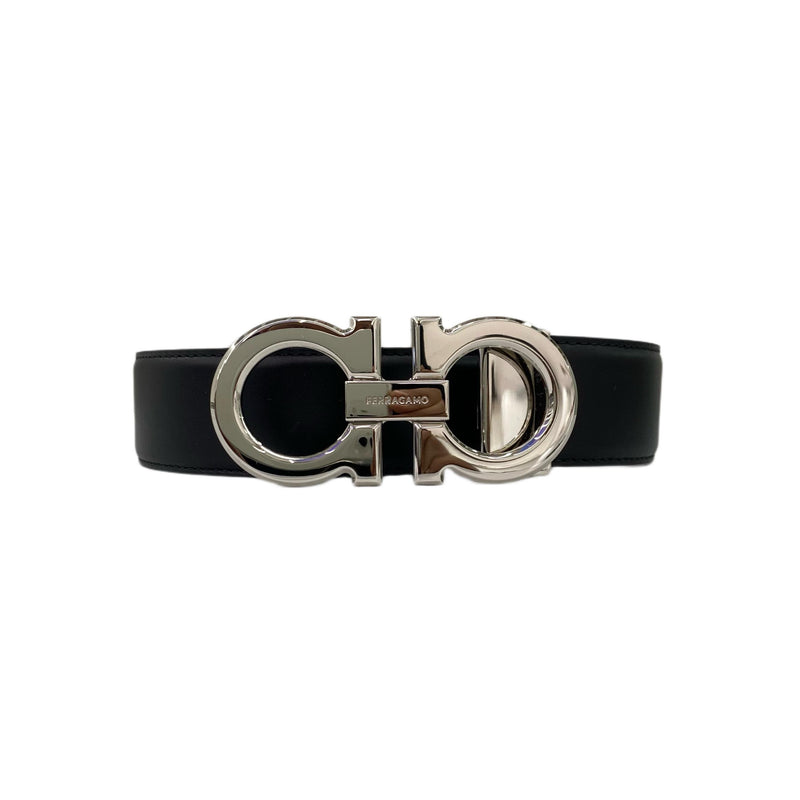 Ferragamo Glossy Buckle Reversible Leather Belt for Men