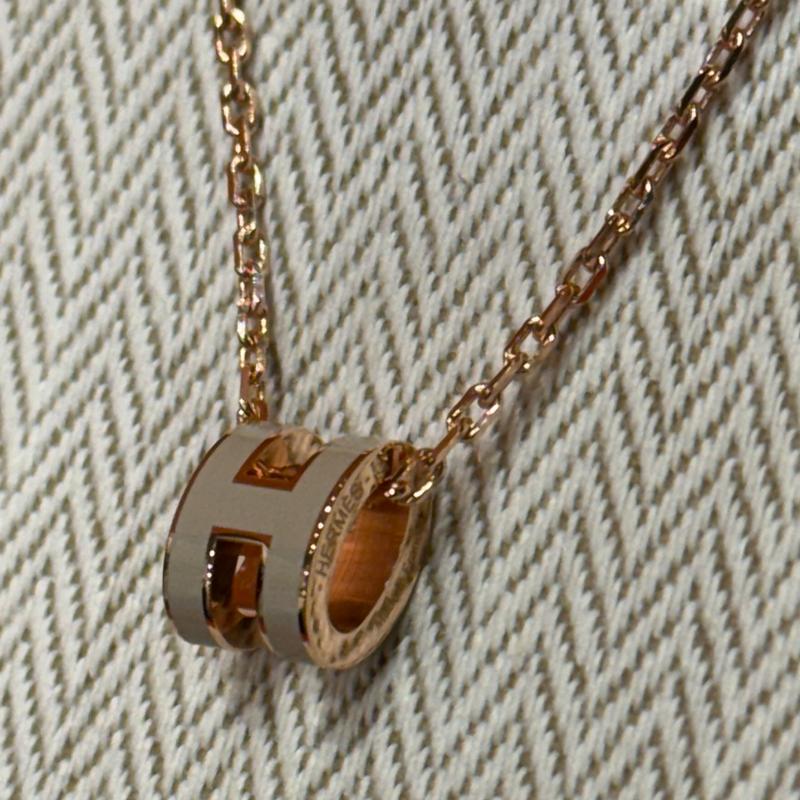 HERMES Mini Pop H Necklace Beige Rose Gold Unisex