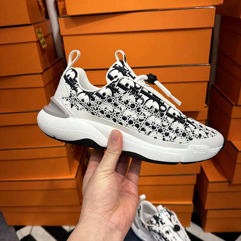 DIOR Men B24 Oblique Cannage Motif White Low-Top Sneakers
