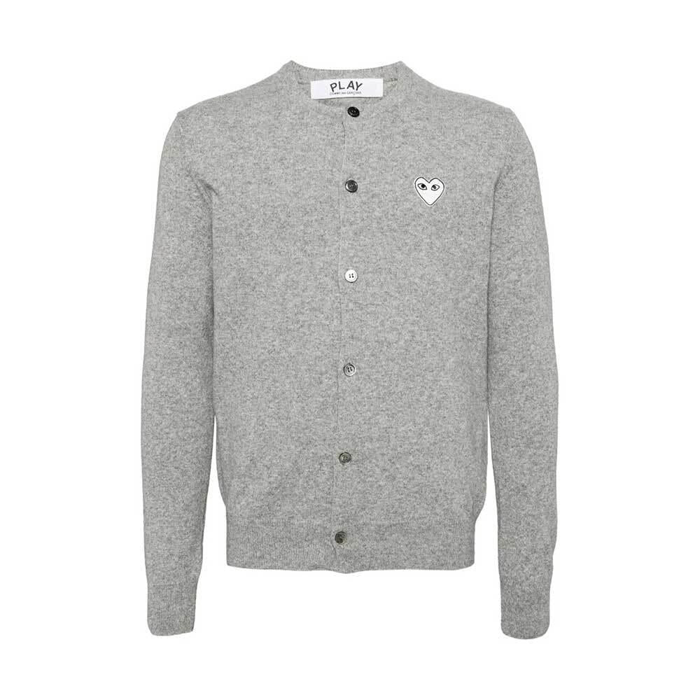 Comme des Garcons Grey White Heart Unisex Knit Cardigan