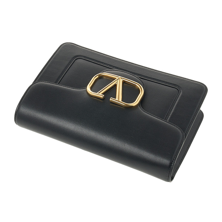 VALENTINO Garavani V Logo Signature Black Leather Clutch