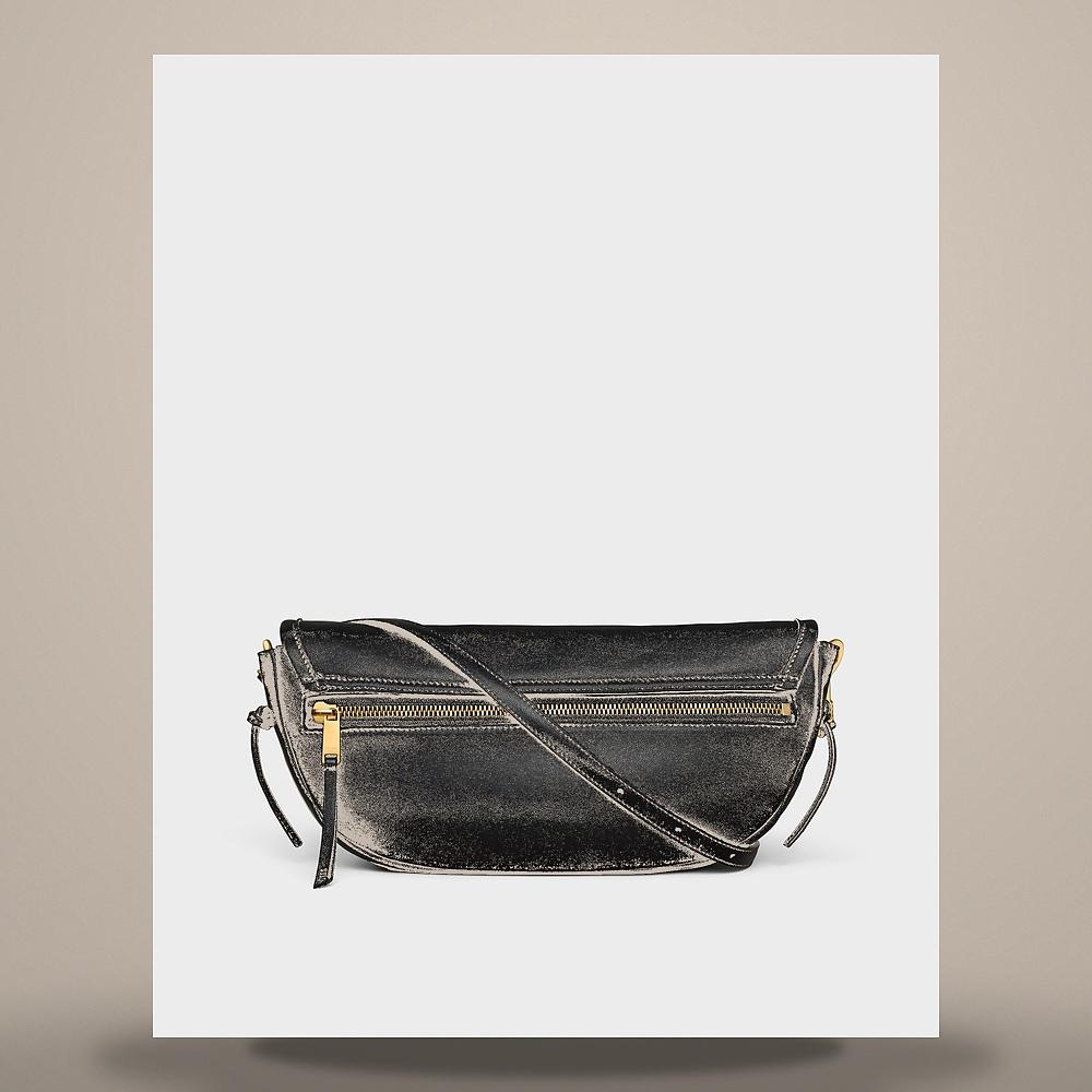 CELINE Little Half Moon Soft Triomphe Supple Shiny Lambskin Black L10373778 38NO