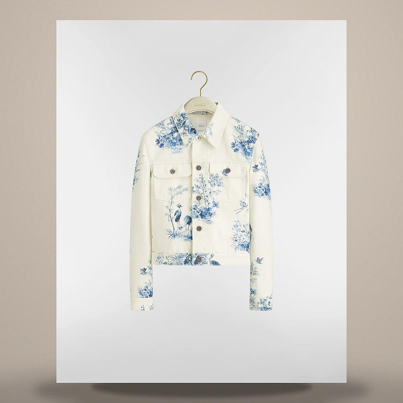 DIOR White Navy Blue Toile de Jouy Floral Cotton Denim Cropped 642V11A3A98 X0840
