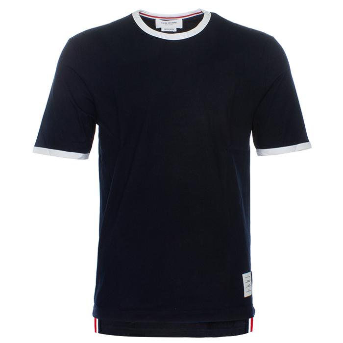 THOM BROWNE Ringer Cotton Tricolor Stripe Short Sleeve T-Shirt