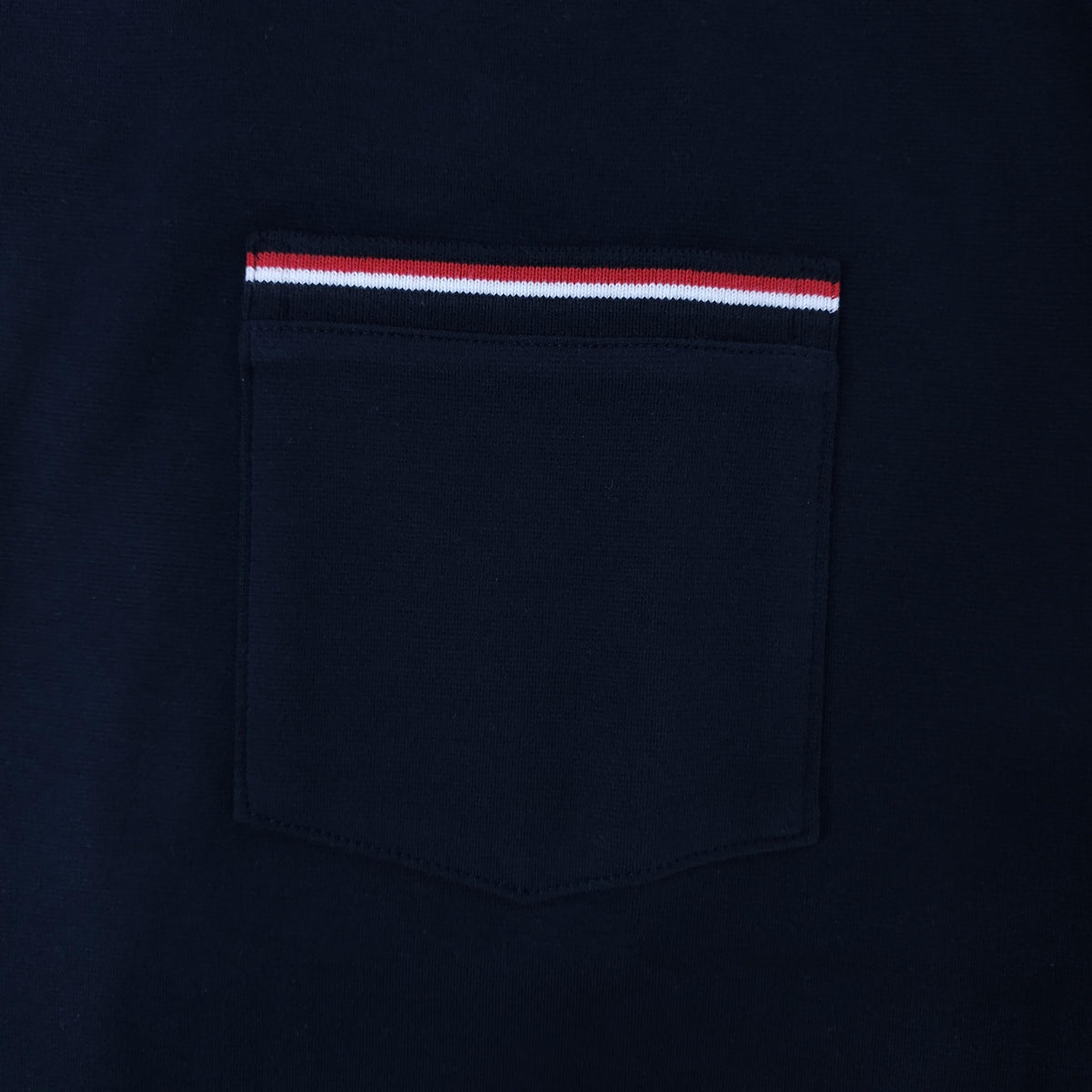THOM BROWNE Oversized Milano Cotton Pocket T-Shirt Navy Tricolor Trim
