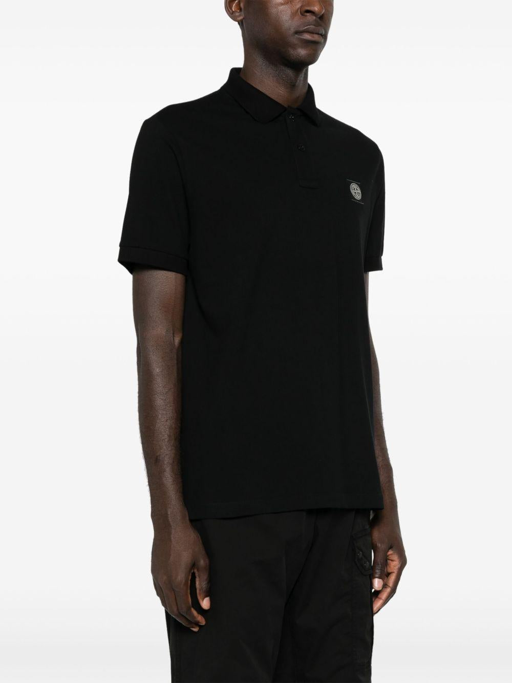 STONE ISLAND Cotton Pique Polo Shirt Black Men’s