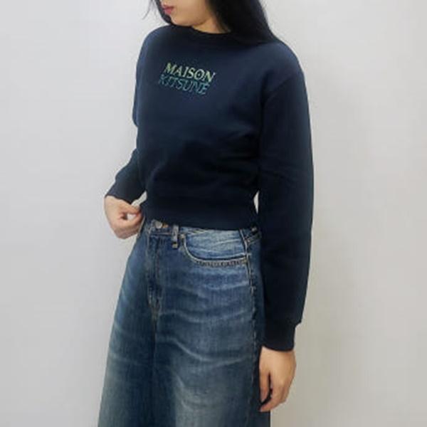 Maison Kitsune Gradient Fleece Boxy Cropped Sweatshirt Navy NW00309KM0326