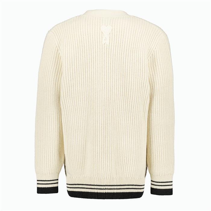 AMI Coeur Heart Patch Cardigan Men Knit Sweater Paris Gray