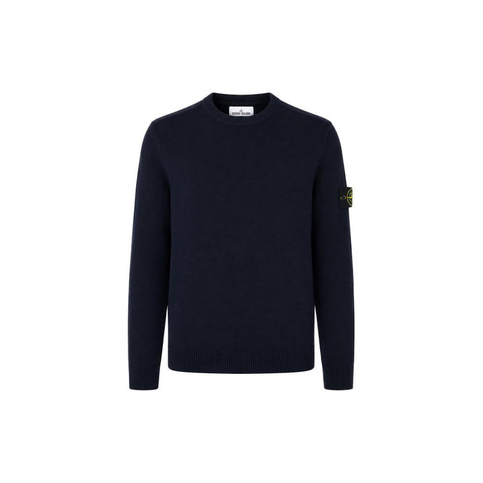 STONE ISLAND Navy Crewneck Knit Sweater with Patch Badge for Men