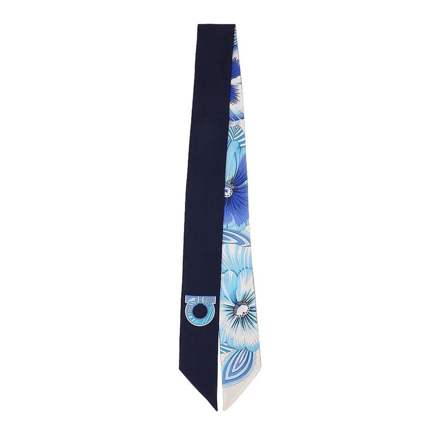 Ferragamo Blue Azzurro Brezza Print Silk Twilly Scarf for Women