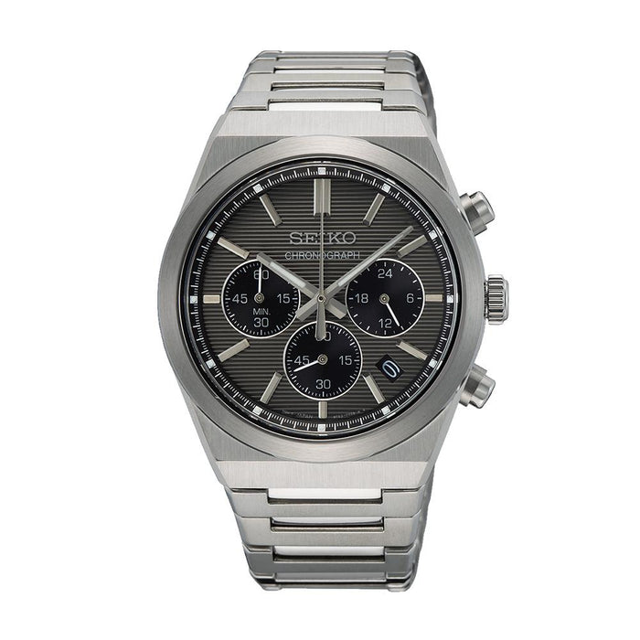 Seiko Men’s Chronograph Sapphire Silver Black Metal Watch SSB455 P1