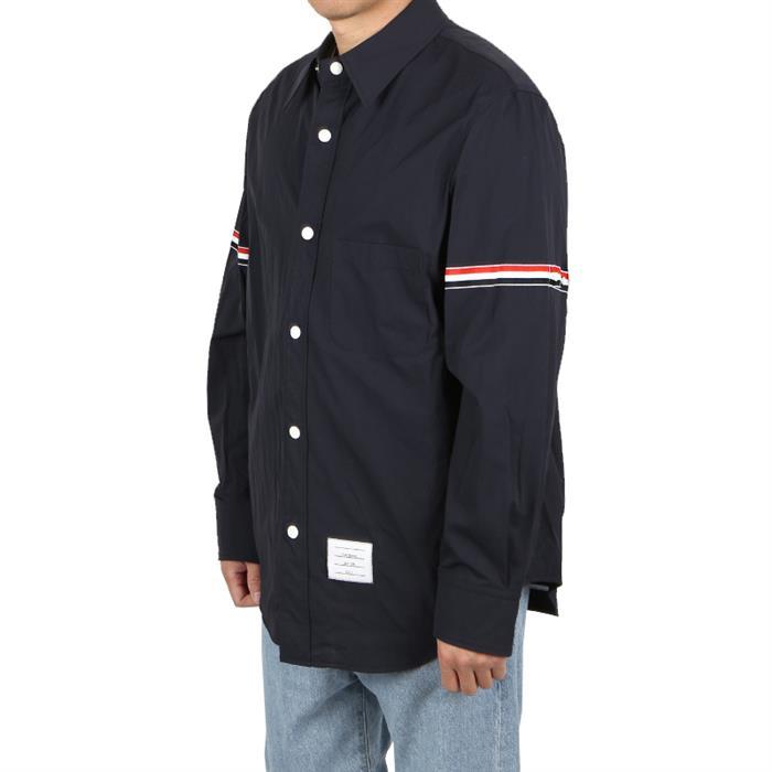 THOM BROWNE Navy Nylon Long-Sleeve Shirt with Tricolor Armband