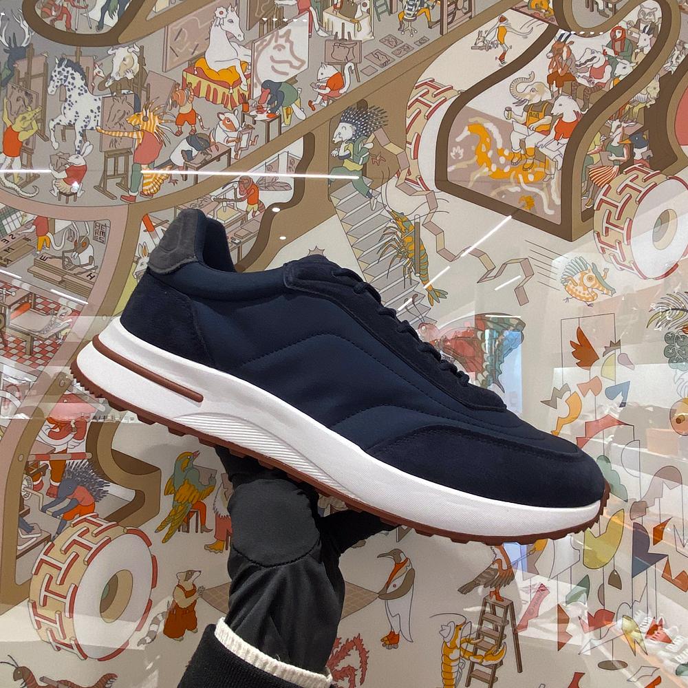 Loro Piana Storm Blue Navy Calfskin Weekend Walk Low-Top Sneakers