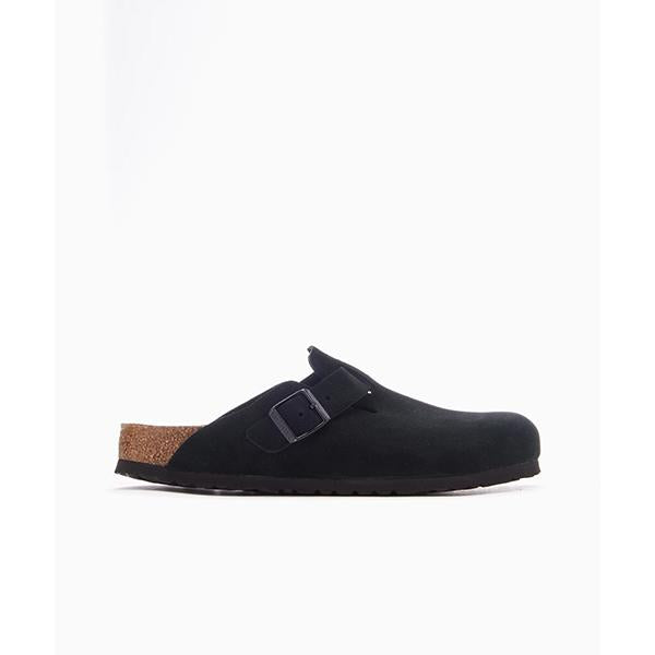 Birkenstock Boston Soft Footbed Suede Leather Clogs Black Narrow 660473 BLACK