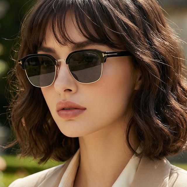 TOM FORD Black Gold Half-Rim Square Sunglasses Asian Fit TF1166K 01A