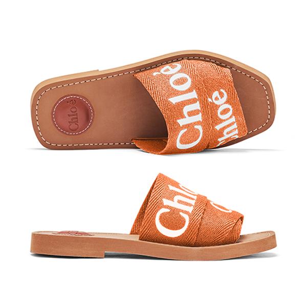 Chloe Woody Logo Flat Mule Sandals Beige Women’s Slippers