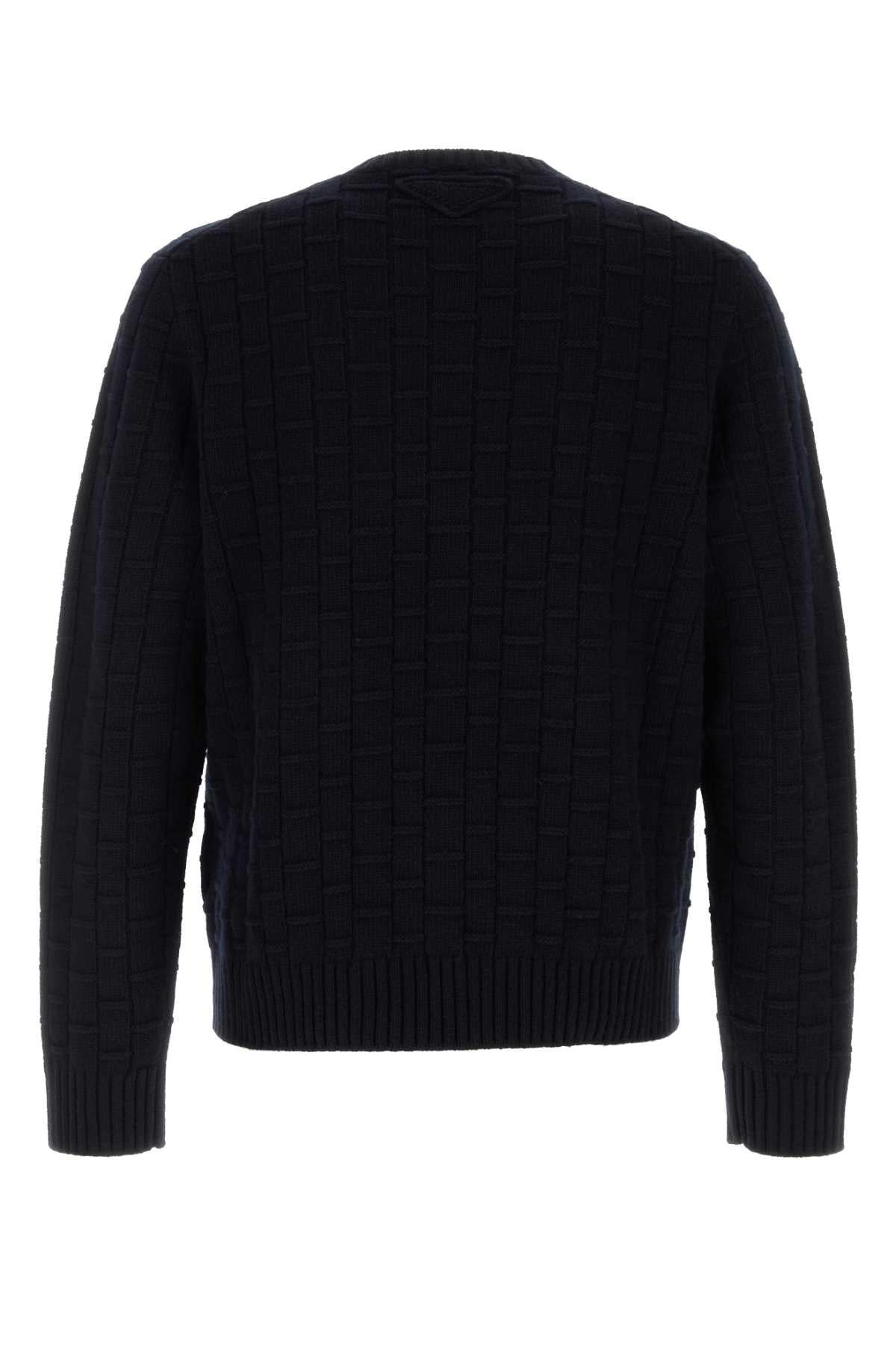 PRADA Black Wool Round Neck Knit Sweater for Men