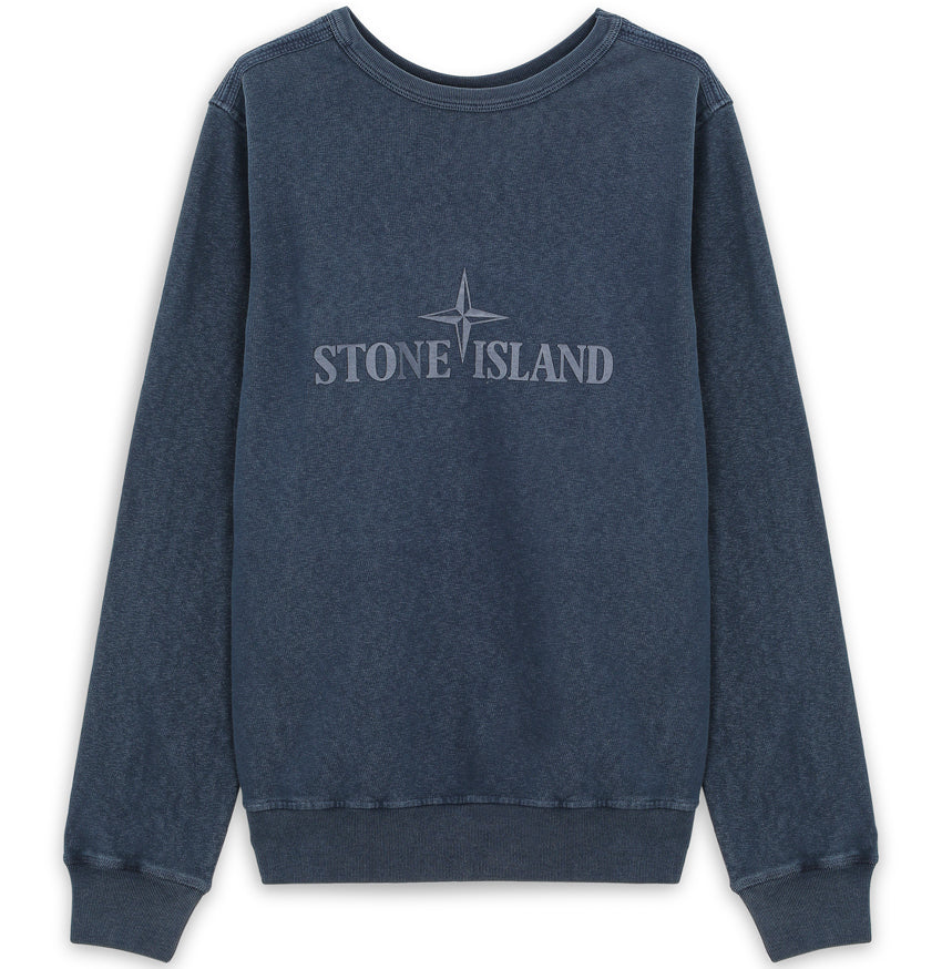 STONE ISLAND Double Front Embroidered Logo Crewneck Sweatshirt Navy 64760 V0128