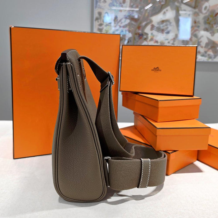 HERMES Etoupe Leather Herbag a Dos PM Backpack Palladium Hardware