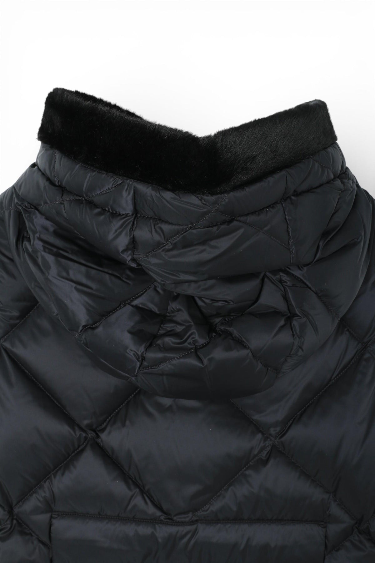 Max Mara Cube Mirage Faux Fur Hood Trim Black Scarf